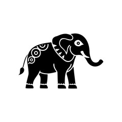 Fototapeta premium Black tribal elephant silhouette, decorative ethnic motif for logo design.
