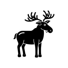 Minimalist black moose silhouette, standing forest animal for wildlife branding.