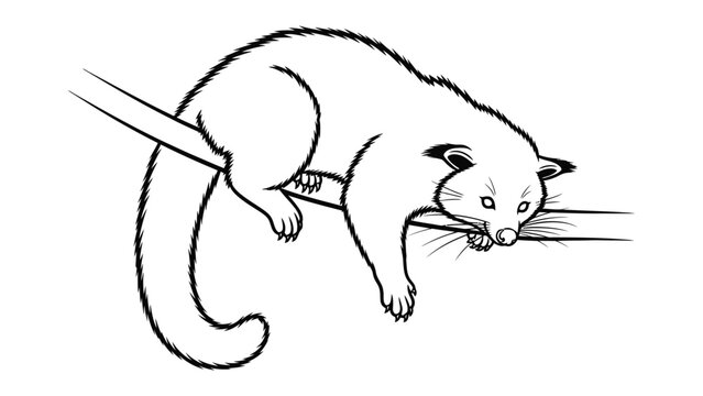 Possum on Branch: A charming illustration shows a possum resting lazily on a tree branch, creating a playful and endearing scene.