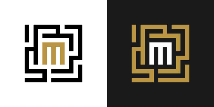 letter M with a square labyrinth concept