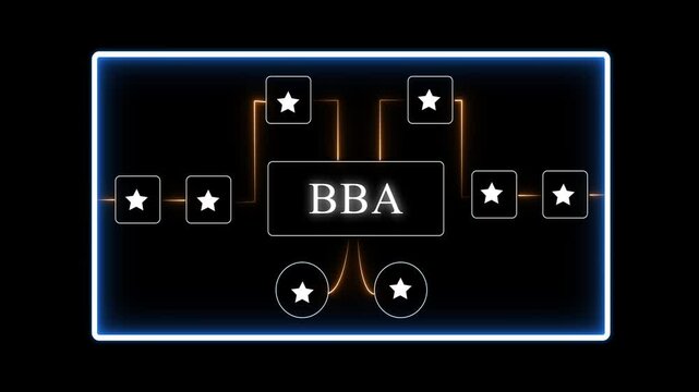 B A business education infographic animation with glowing neon lines and stars on black background glowing stars
