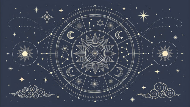 Boho Constellation Print Dark vector background 
