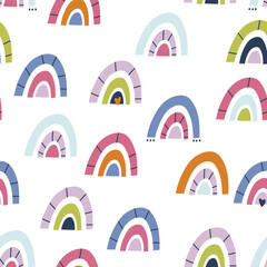 Materiał do szycia Childish seamless pattern with creative colorful rainbows. Trendy kids vector background
