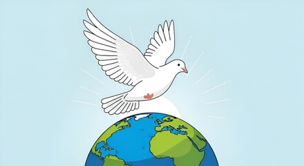 White Dove of Peace Flying Over Earth Symbolizing Global Harmony and Unity.