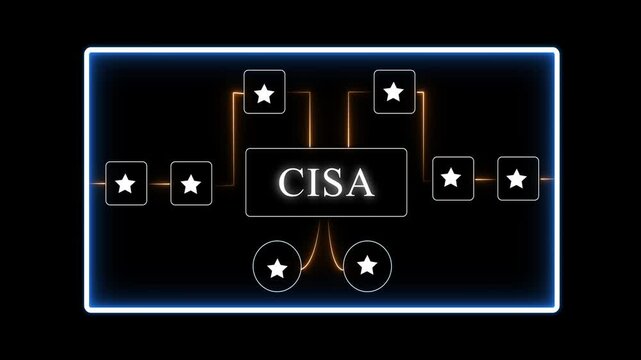 C I S A Cybersecurity Infographic Animation Concept with Glowing Neon and Star on Dark Background CISA