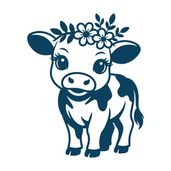 Naklejka premium Cute Cow with Flowers Cartoon Farm Animal Illustration