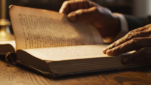 Elderly hands reading a book