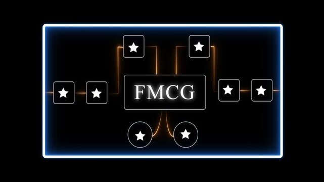 F M C G business concept with glowing neon connections and star on black background FMCG fast moving consumer goods