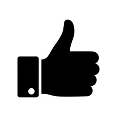 A stark black graphic depicts a hand giving a thumbs up gesture symbolizing approval or positive feedback as a silhouette high quality professional