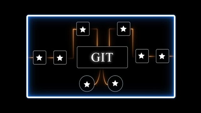 G I T version control system concept with glowing neon lines and stars on black background software development
