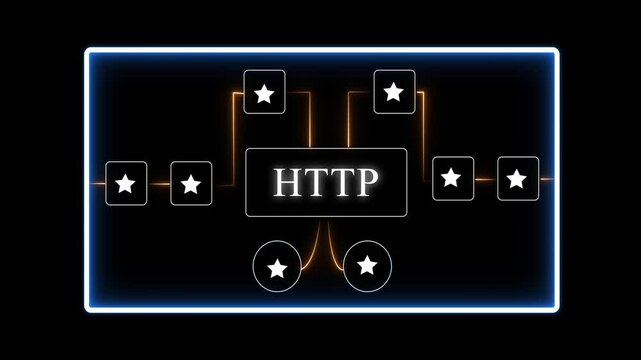 H T P protocol concept with glowing neon connections and stars on black background for tech and network related projects