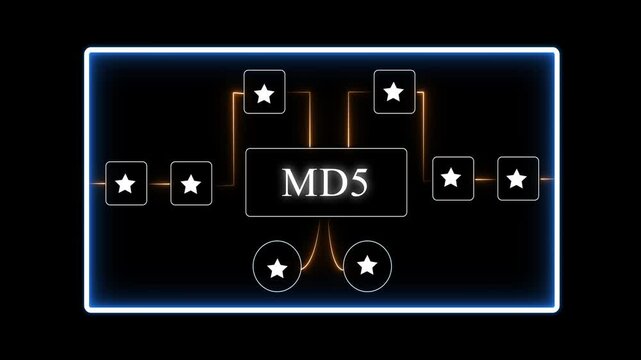 M D5 Hash Algorithm Concept with Glowing Neon on Dark Background