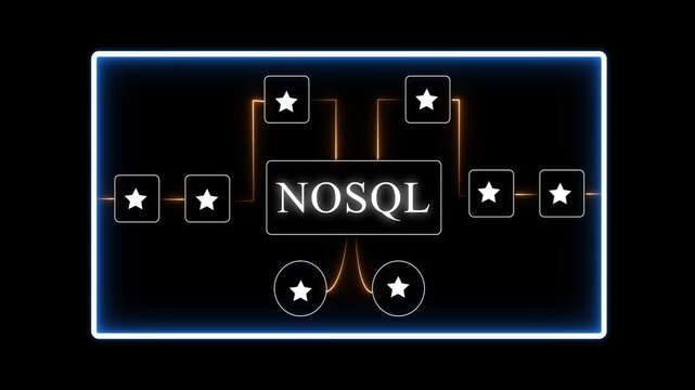 No S Q L database concept with glowing connections and stars on black background NoSQL non-relational database