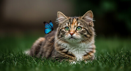 Fototapeta premium Cat and Butterfly in Serene Harmony