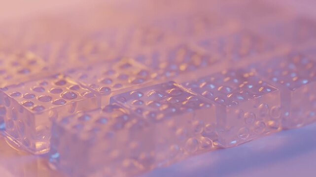 Close Up of Translucent Microplates with Pink and Blue Lighting for Scientific Research or Medical Diagnostics Analysis