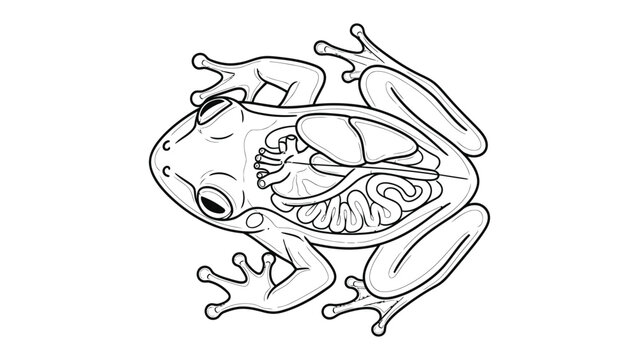 Anatomy of a Frog: An intricate black and white illustration unveils the inner workings of a frog, highlighting its unique internal structure. 