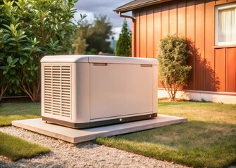 Powering home backup Standby generator installed in backyard for seamless energy independence