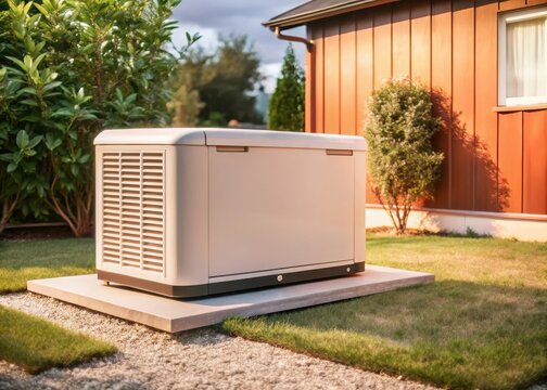 Powering home backup Standby generator installed in backyard for seamless energy independence