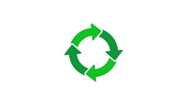 Green recycle symbol icon sign with professional environment background to represent recycling or sorting of waste at office and for working people 4k animation