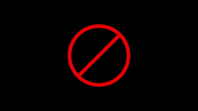 Accusation ban icon on. warning stop attention symbol on black background. Red sign stop, cross, x, ban, cancel, prohibited icon animation on black background.