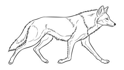 Obraz premium Canine Contour: A detailed, minimalist line drawing of a coyote in mid-stride, showcasing the creature's elegant profile and the fluidity of its movement.
