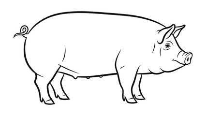 Fototapeta premium Pig illustration: A simple illustration of a pig in black outlines on a background, showcasing the animal's distinct features and form.