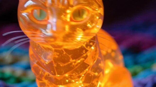 Observing a Glowing Cat Figurine in Warm Orange Light