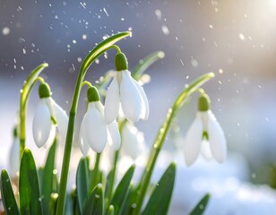 Fototapeta premium A cluster of white flowers in a snowy environment