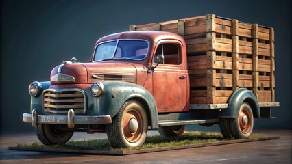 Classic American Farming Vehicle with Weathered Wooden Storage Boxes in a Simple, Clean Composition