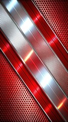 Shimmering diagonal accents of vibrant red and crisp white intersect on a sleek, metallic background