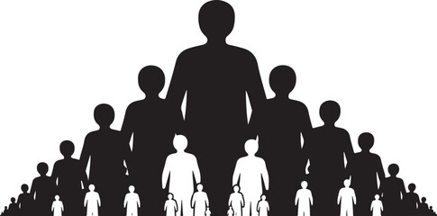 Naklejka premium Large group of people silhouettes in various sizes standing