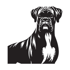 Obraz premium Boxer Dog Vector Silhouette Design Featuring Strong Athletic Body, Playful Expression, Loyal Nature, Protective Instincts, Energetic Personality, Family-Friendly Temperament.