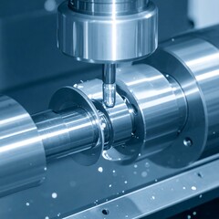 Fototapeta premium A close-up view of a metal machine part being machined