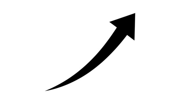 Bold Black Curved Arrow Sweeping Upward to the Right&mdash;Symbolizing Growth, Ascent, Momentum, or Positive Transformation in Modern UI, Business, and Branding Design
