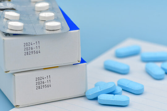 Manufacturing date and expiry date on some pharmaceutical packaging.