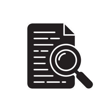 Contract review document with analysis and inspection silhouette icon