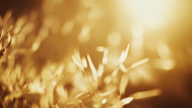 Close up of delicate olive leaves glowing with warm, golden sunlight against a softly blurred background, creating a peaceful and serene natural scene