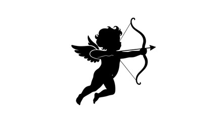 A black silhouette of Cupid with a bow and arrow