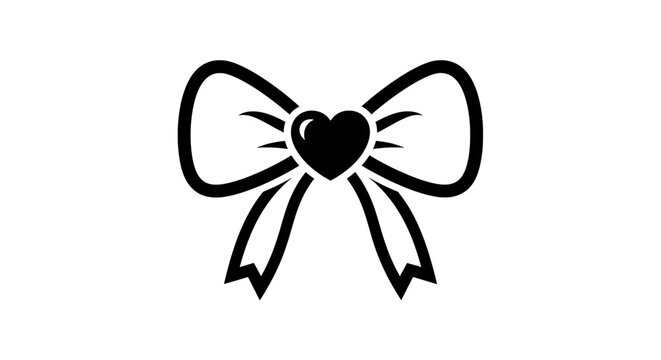 A black bow with a heart in the center on a white background