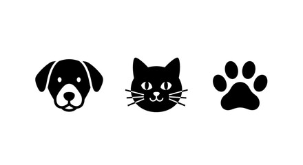 Fototapeta premium Black silhouettes of dog cat and paw print on white background animal icons