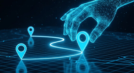 Digital Hand Guides Pin Icons Futuristic Navigation Map Technology.