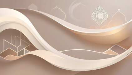 Crescent Calm: Soft Beige-to-White Gradient with Ribbon-like Strands and Subtle Lantern Motifs