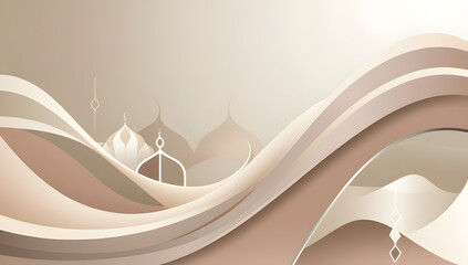 Waves of Eid: Elegant Abstract Waveforms in Cream Tones with Metallic Accents and Starbursts