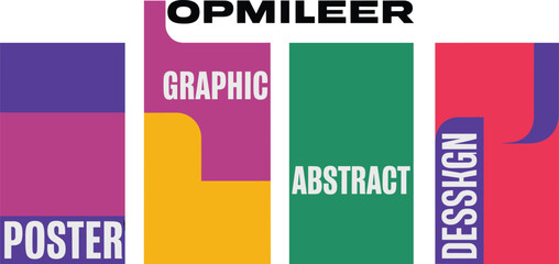 Modern abstract graphic poster design set with bold typography, colorful geometric shapes and minimal layout isolated on light background