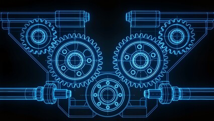 Blueprint of mechanical gears and shafts