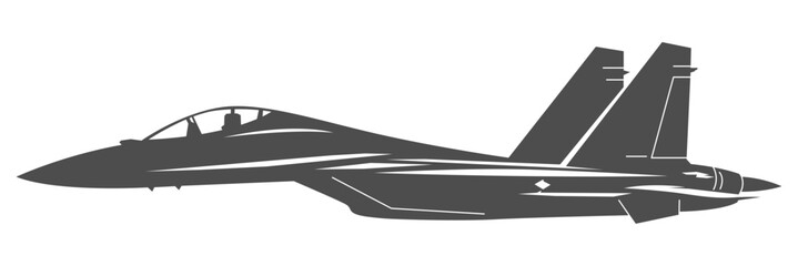 Silhouette SU-30 military aircraft design from side view. Minimalist vector illustrations su30 fighter jet in black and white color from lateral. Monochrome drawing russia fourth generation aircraft.