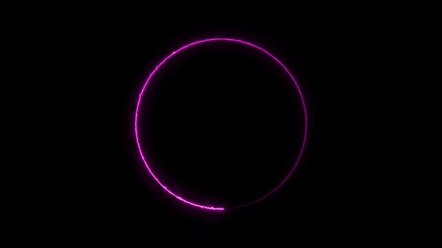 Glowing pink neon circle loading progress indicator rotating on black background