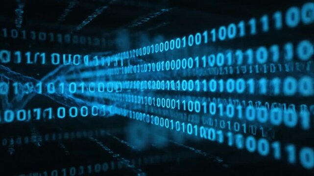 innovative technology concept with binary code and digital data streams in a futuristic cyberpunk environment for commercial and editorial usage