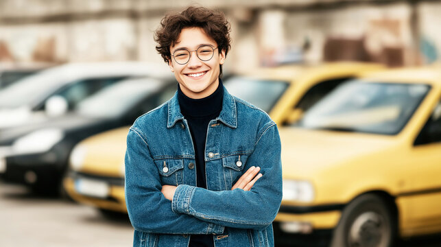 Young man smiling confidently, celebrating buying first car insurance and gaining driving independence