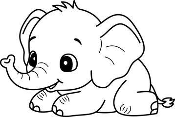 Fototapeta premium Hand Drawn Vector Illustration of a Cute Cartoon Baby Elephant Outline for Kids Coloring Book and Educational Materials